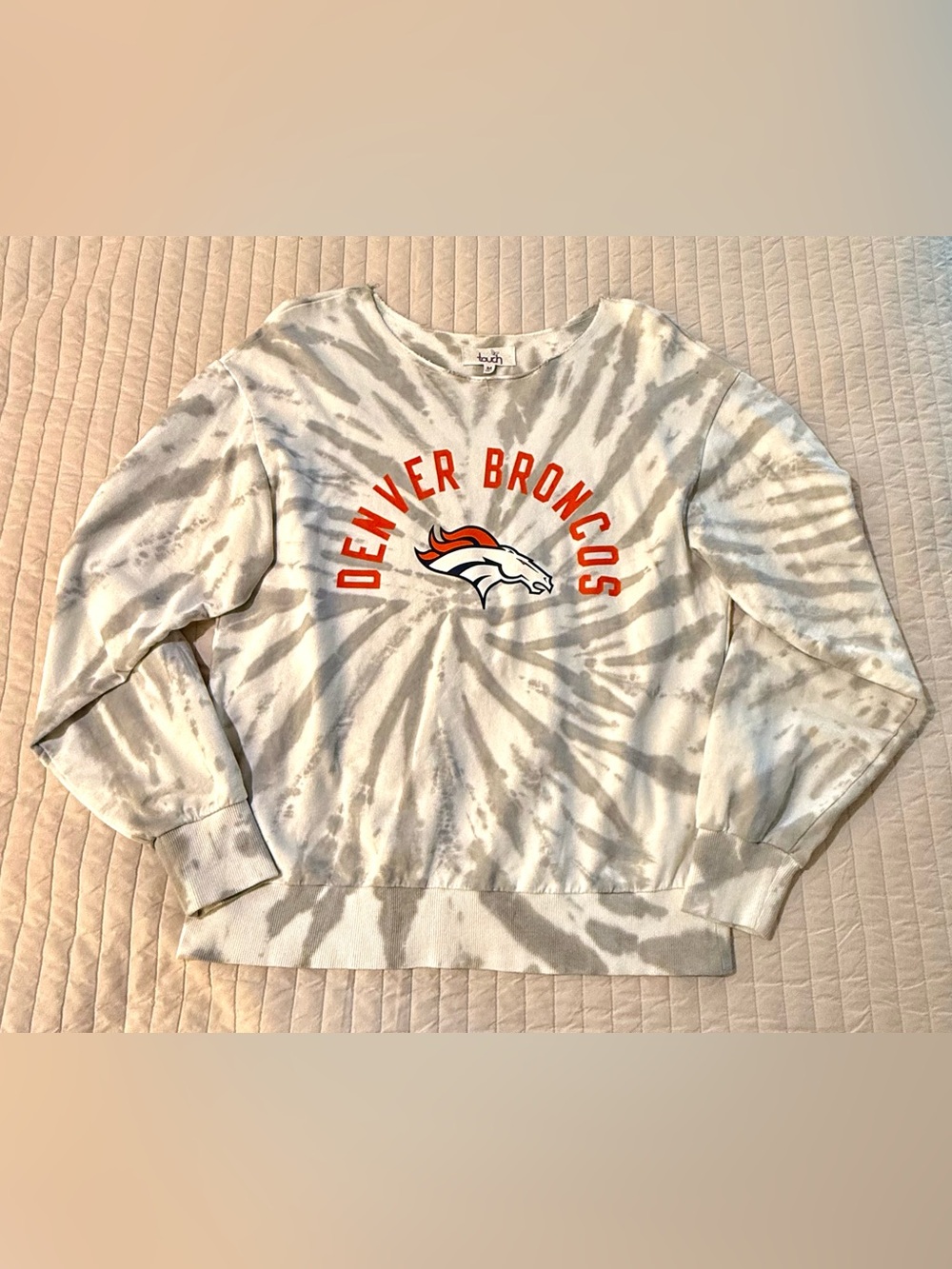 Denver Broncos Tie-Dye Crewneck Sweatshirt - White & Gray